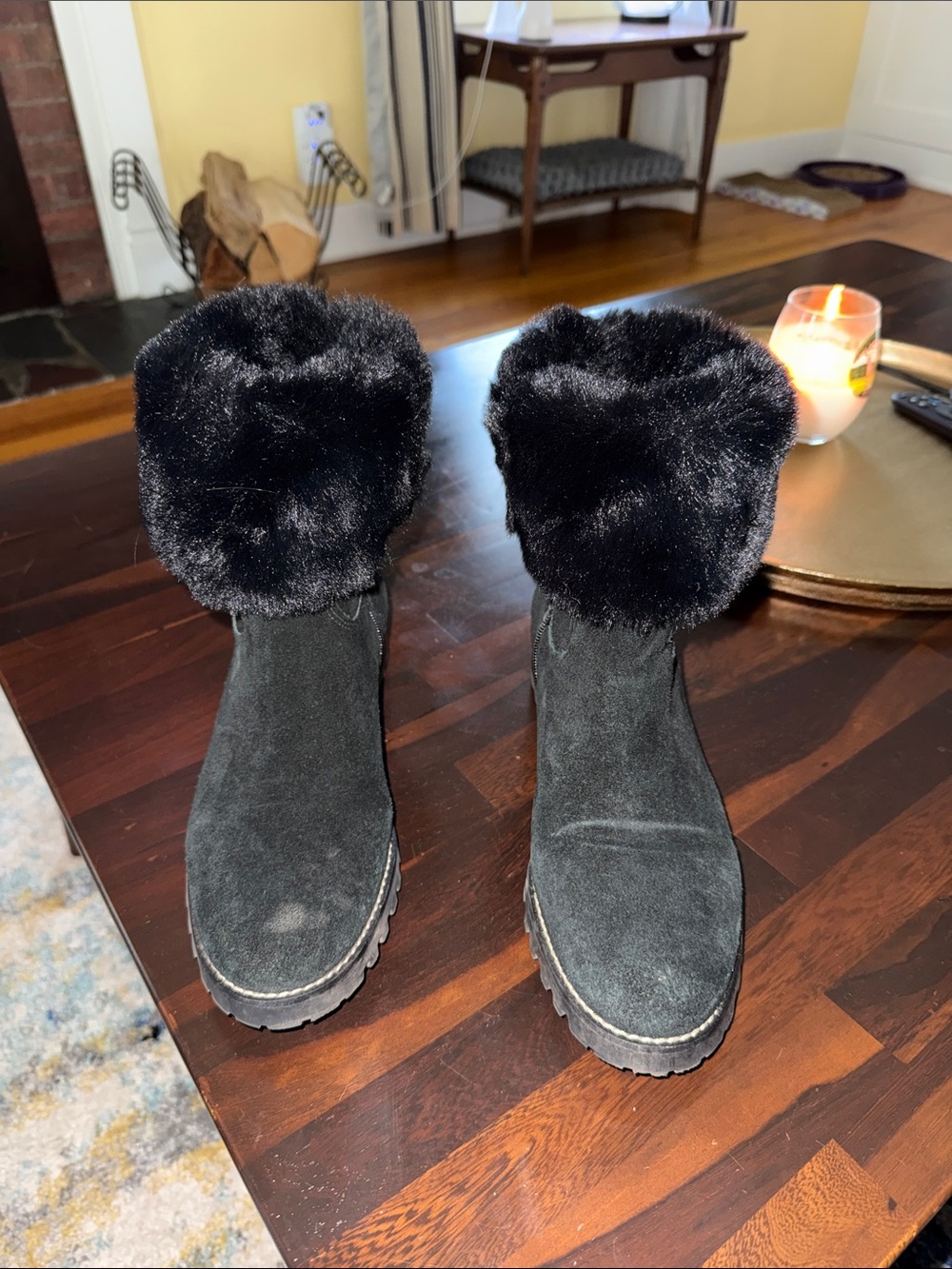 Talbots Black Suede Fur-Cuff Winter Boots